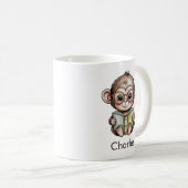 Cute Baby Monkey Reading a Book コーヒーマグカップ (正面右)