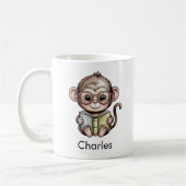 Cute Baby Monkey Reading a Book コーヒーマグカップ (左)