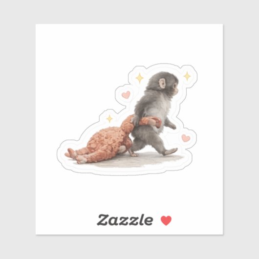 Cute Baby Monkey Sticker – Emotional Support Anima シール (シート)