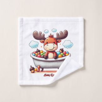 Cute Baby Moose Bath Time Cartoon Illustration ウォッシュタオル