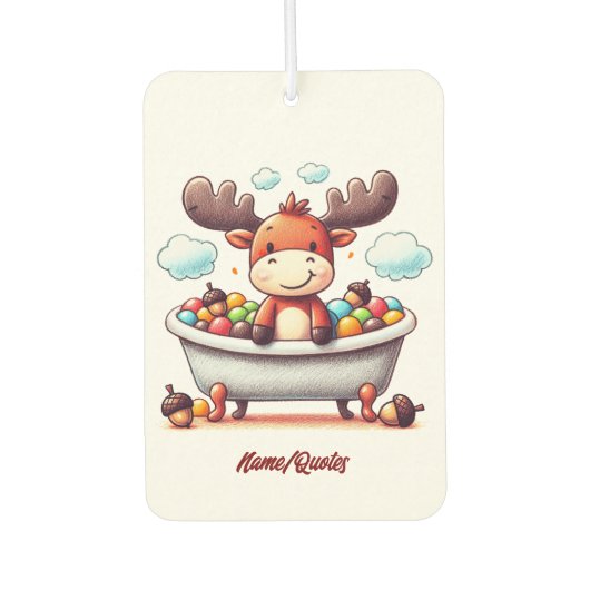 Cute Baby Moose Bath Time Cartoon Illustration カーエアーフレッシュナー (正面)