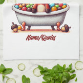 Cute Baby Moose Bath Time Cartoon Illustration キッチンタオル (折り畳み)