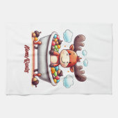 Cute Baby Moose Bath Time Cartoon Illustration キッチンタオル (横)