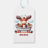 Cute Baby Moose Bath Time Cartoon Illustration ギフトタグ (正面)
