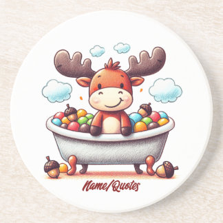Cute Baby Moose Bath Time Cartoon Illustration コースター