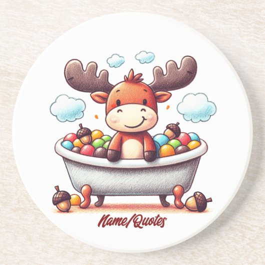 Cute Baby Moose Bath Time Cartoon Illustration コースター (正面)