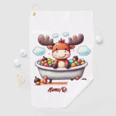 Cute Baby Moose Bath Time Cartoon Illustration ゴルフタオル (インサイチュ)