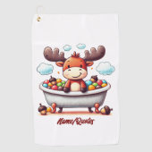 Cute Baby Moose Bath Time Cartoon Illustration ゴルフタオル (正面)