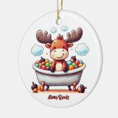 Cute Baby Moose Bath Time Cartoon Illustration セラミックオーナメント (左)