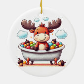 Cute Baby Moose Bath Time Cartoon Illustration セラミックオーナメント (裏面)