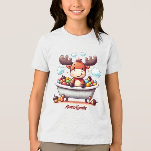 Cute Baby Moose Bath Time Cartoon Illustration トライブレンドＴシャツ (正面)