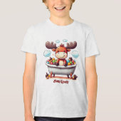 Cute Baby Moose Bath Time Cartoon Illustration トライブレンドＴシャツ (正面)