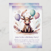 Cute baby Moose Birthday Invitation Woodland Boho  招待状 (正面/裏面)