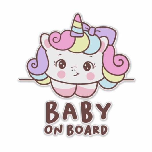 Cute Baby on Board Unicorn シール (正面)