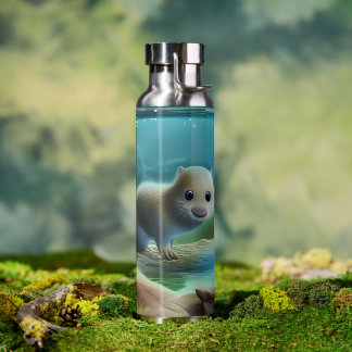 Cute baby otter in pond - custom ウォーターボトル