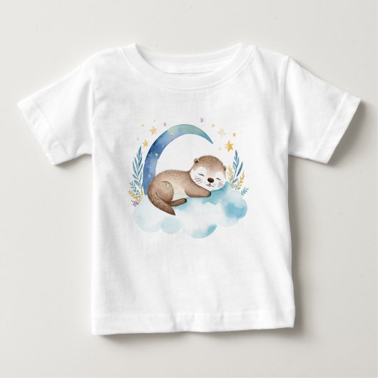 Cute Baby Otter on the Moon – ベビーTシャツ (正面)