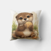 Cute Baby Otter Shell Pillow Kawaii Decor クッション (裏面)