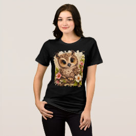Cute Baby Owl Big Eyes Floral Animal T-Shir トライブレンドTシャツ