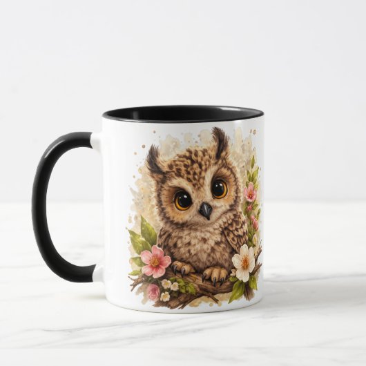 Cute Baby Owl with Flowers Woodland Coffee Mug マグカップ (左)