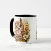 Cute Baby Owl with Flowers Woodland Coffee Mug マグカップ (正面左)