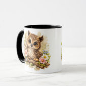 Cute Baby Owl with Wildflowers Watercolor  マグカップ (正面左)