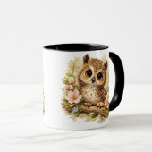 Cute Baby Owl with Wildflowers Watercolor  マグカップ (正面右)