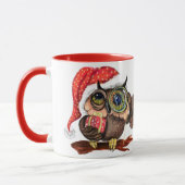 Cute Baby Owls In Christmas Hat and Gift For You  マグカップ (左)