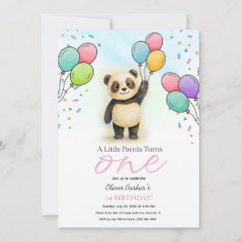 Cute Baby Panda Balloon 1st Birthday Party Pink 招待状