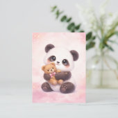 Cute Baby Panda Hugging Teddy Bear Postcard ポストカード (スタンド正面)