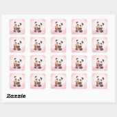 Cute Baby Panda Hugging Teddy Bear Square Sticker スクエアシール (シート)