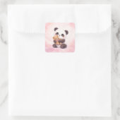 Cute Baby Panda Hugging Teddy Bear Square Sticker スクエアシール (バッグ)