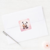 Cute Baby Panda Hugging Teddy Bear Square Sticker スクエアシール (封筒)