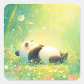 Cute Baby Panda Sleeping in Sunlit Bamboo Forest スクエアシール (正面)