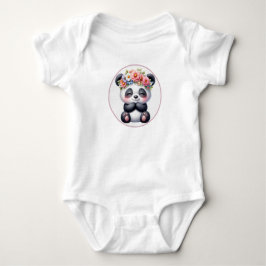 Cute Baby Panda with Floral Crown Baby Bodysuit ベビーボディスーツ