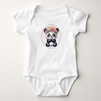 Cute Baby Panda with Floral Crown Baby Bodysuit ベビーボディスーツ