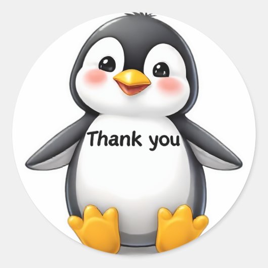 Cute Baby Penguin "Thank You" Sticker  ラウンドシール (正面)