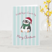 Cute Baby Penguin Wearing Santa Hat Christmas カード (黄色い花)