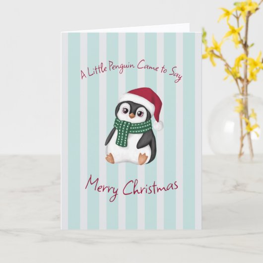 Cute Baby Penguin Wearing Santa Hat Christmas カード (黄色い花)
