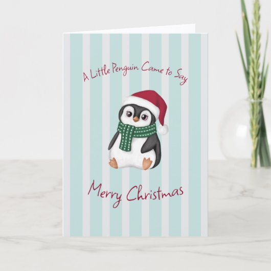 Cute Baby Penguin Wearing Santa Hat Christmas カード (正面)