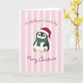Cute Baby Penguin Wearing Santa Hat Christmas カード (黄色い花)
