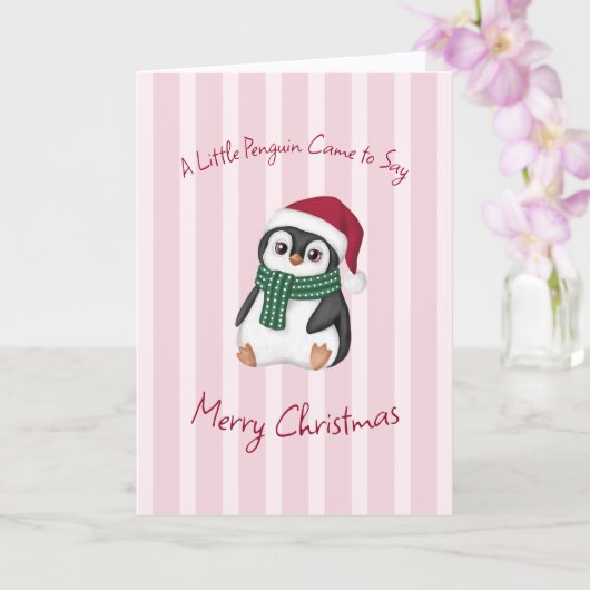 Cute Baby Penguin Wearing Santa Hat Christmas カード (蘭)