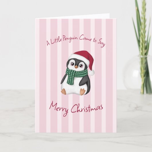 Cute Baby Penguin Wearing Santa Hat Christmas カード (正面)