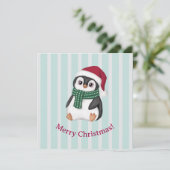 Cute Baby Penguin Wearing Santa Hat Christmas シーズンカード (スタンド正面)
