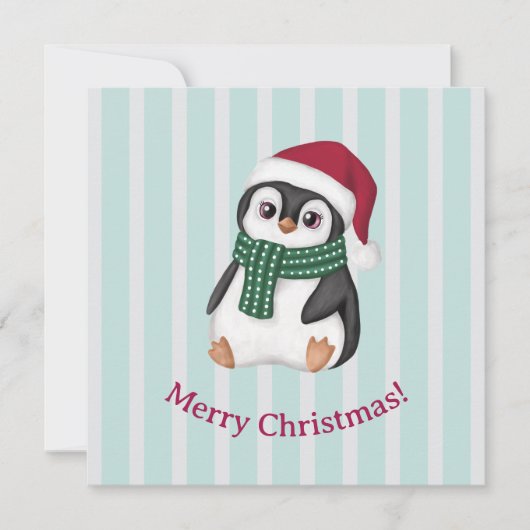 Cute Baby Penguin Wearing Santa Hat Christmas シーズンカード (正面)
