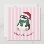 Cute Baby Penguin Wearing Santa Hat Christmas シーズンカード (正面)