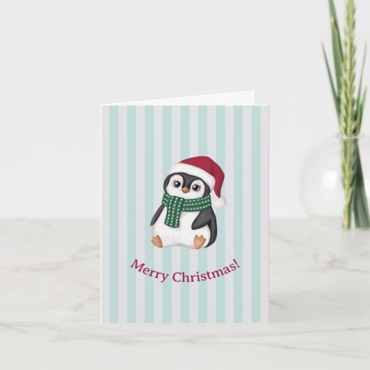 Cute Baby Penguin Wearing Santa Hat Christmas シーズンカード (正面)