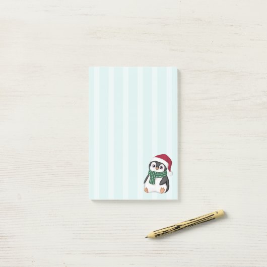 Cute Baby Penguin Wearing Santa Hat Christmas ポストイット (デスク上)