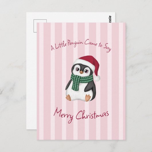 Cute Baby Penguin Wearing Santa Hat Christmas ポストカード (正面/裏面)