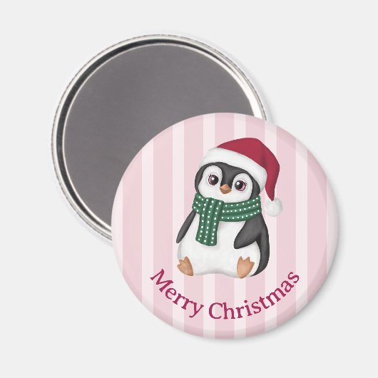 Cute Baby Penguin Wearing Santa Hat Christmas マグネット (正面/裏面)
