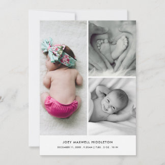 Cute Baby Photo Birth Announcement Elegant 案内状